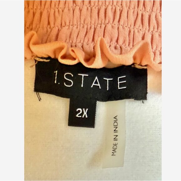 1.STATE Women’s 2X Pink Smocked Ruffle Dress Boho Square Neck Flowy Midi NWT - Picture 6 of 9